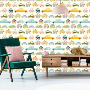 Papier Peint Pour Les Enfants - Petites Voitures Colorées Comme Dans Les Dessins Animés – Image 6