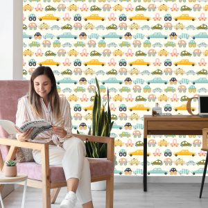 Papier Peint Pour Les Enfants - Petites Voitures Colorées Comme Dans Les Dessins Animés – Image 7