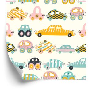 Papier Peint Pour Les Enfants - Petites Voitures Colorées Comme Dans Les Dessins Animés – Image 2