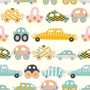 Papier Peint Pour Les Enfants - Petites Voitures Colorées Comme Dans Les Dessins Animés – Image 1