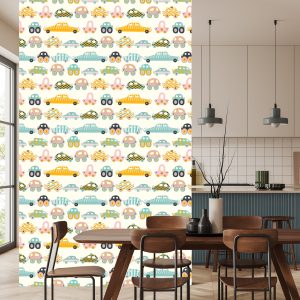 Papier Peint Pour Les Enfants - Petites Voitures Colorées Comme Dans Les Dessins Animés – Image 4