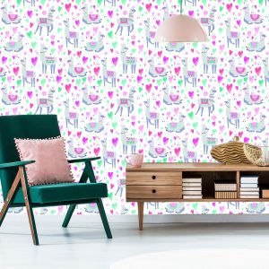 Papier Peint Pour La Chambre De Bébé D'un Lama Et Des Fleurs Colorées – Image 6