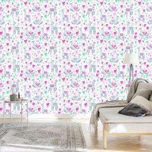 Papier Peint Pour La Chambre De Bébé D'un Lama Et Des Fleurs Colorées – Image 3