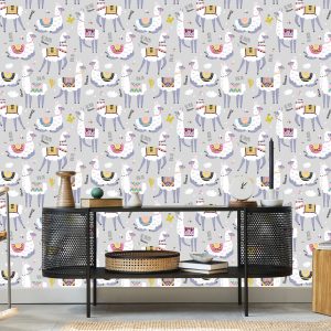 Papier Peint Animaux Colorés Pour La Chambre De Bébé Du Lama – Image 5
