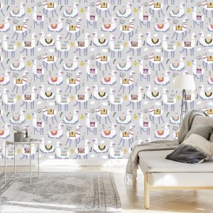 Papier Peint Animaux Colorés Pour La Chambre De Bébé Du Lama – Image 3