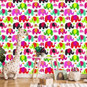 Papier Peint Dans Les Coeurs D'éléphants Colorés Dans La Chambre Des Enfants – Image 5