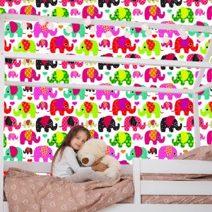 Papier Peint Dans Les Coeurs D'éléphants Colorés Dans La Chambre Des Enfants – Image 7