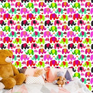 Papier Peint Dans Les Coeurs D'éléphants Colorés Dans La Chambre Des Enfants – Image 6