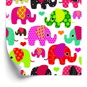 Papier Peint Dans Les Coeurs D'éléphants Colorés Dans La Chambre Des Enfants – Image 2