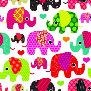 Papier Peint Dans Les Coeurs D'éléphants Colorés Dans La Chambre Des Enfants – Image 1