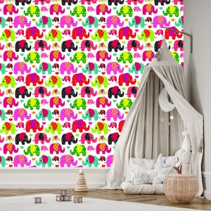 Papier Peint Dans Les Coeurs D'éléphants Colorés Dans La Chambre Des Enfants – Image 3