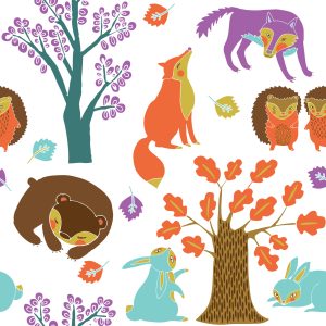 Papier Peint Pour Les Enfants - Animaux De La Forêt Dans Une Forêt Colorée – Image 1