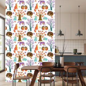 Papier Peint Pour Les Enfants - Animaux De La Forêt Dans Une Forêt Colorée – Image 4