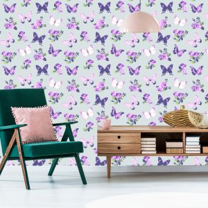 Papier Peint Dans Papillons, Roses, Fleurs De La Nature Pour Le Salon – Image 6