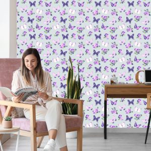 Papier Peint Dans Papillons, Roses, Fleurs De La Nature Pour Le Salon – Image 7