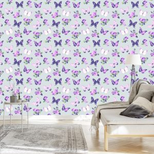 Papier Peint Dans Papillons, Roses, Fleurs De La Nature Pour Le Salon – Image 3