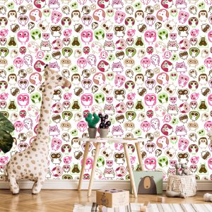 Papier Peint Pour La Chambre Des Filles Hiboux Colorés Oiseaux – Image 5