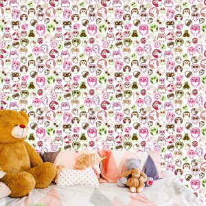 Papier Peint Pour La Chambre Des Filles Hiboux Colorés Oiseaux – Image 6