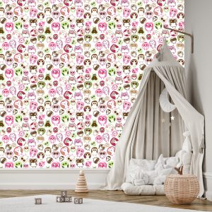 Papier Peint Pour La Chambre Des Filles Hiboux Colorés Oiseaux – Image 3