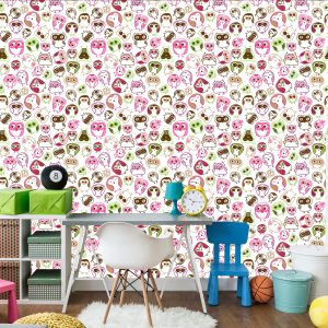 Papier Peint Pour La Chambre Des Filles Hiboux Colorés Oiseaux – Image 4
