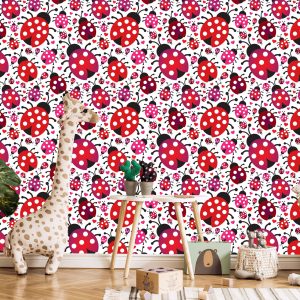 Papier Peint Pour La Chambre Des Filles, Coeurs De Coccinelles – Image 5