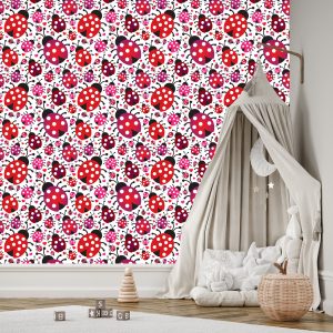 Papier Peint Pour La Chambre Des Filles, Coeurs De Coccinelles – Image 3