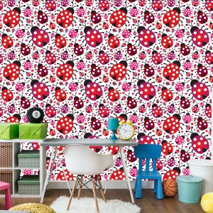 Papier Peint Pour La Chambre Des Filles, Coeurs De Coccinelles – Image 4