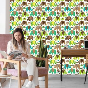 Papier Peint Pour Les Enfants, Les Éléphants, Les Animaux, Les Fleurs, Les Coeurs – Image 7