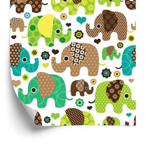 Papier Peint Pour Les Enfants, Les Éléphants, Les Animaux, Les Fleurs, Les Coeurs – Image 2