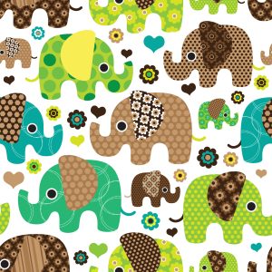 Papier Peint Pour Les Enfants, Les Éléphants, Les Animaux, Les Fleurs, Les Coeurs – Image 1