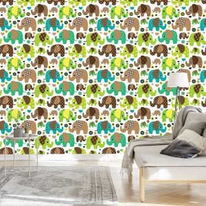 Papier Peint Pour Les Enfants, Les Éléphants, Les Animaux, Les Fleurs, Les Coeurs – Image 3