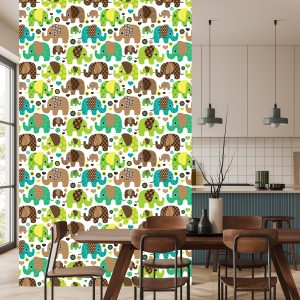 Papier Peint Pour Les Enfants, Les Éléphants, Les Animaux, Les Fleurs, Les Coeurs – Image 4