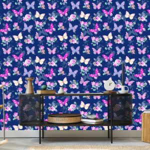 Papier Peint Dans Le Hall, Papillons, Fleurs, Feuilles, Roses – Image 5
