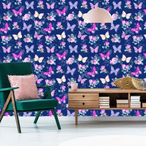 Papier Peint Dans Le Hall, Papillons, Fleurs, Feuilles, Roses – Image 6