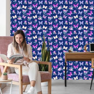Papier Peint Dans Le Hall, Papillons, Fleurs, Feuilles, Roses – Image 7