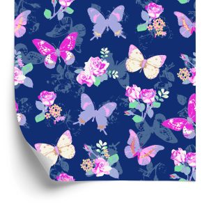 Papier Peint Dans Le Hall, Papillons, Fleurs, Feuilles, Roses – Image 2