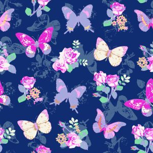 Papier Peint Dans Le Hall, Papillons, Fleurs, Feuilles, Roses – Image 1