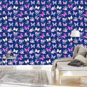 Papier Peint Dans Le Hall, Papillons, Fleurs, Feuilles, Roses – Image 3