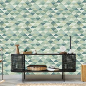 Papier Peint Triangles Rétro Dans Les Tons Verts – Image 5