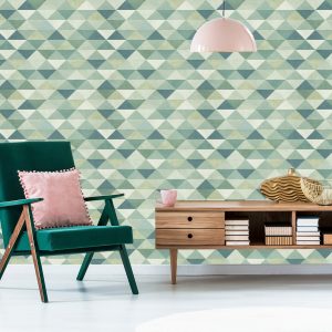 Papier Peint Triangles Rétro Dans Les Tons Verts – Image 6