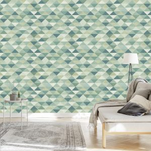 Papier Peint Triangles Rétro Dans Les Tons Verts – Image 3