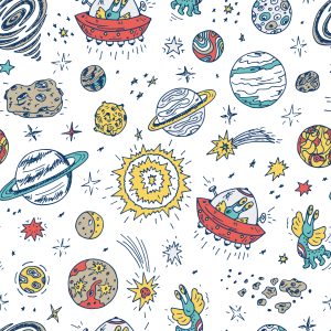 Papier Peint Planètes Étoilées Et Ovni – Image 1