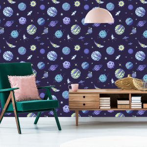 Papier Peint Cosmos Bleu Et Planètes – Image 6