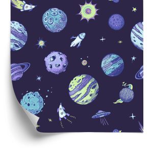 Papier Peint Cosmos Bleu Et Planètes – Image 2