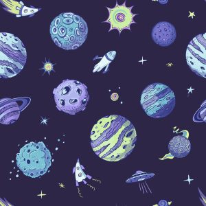 Papier Peint Cosmos Bleu Et Planètes – Image 1