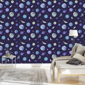 Papier Peint Cosmos Bleu Et Planètes – Image 3