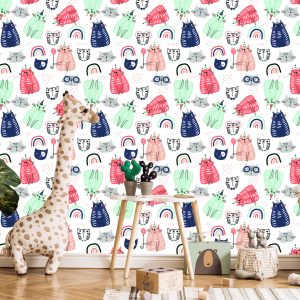 Papier Peint Pour Les Enfants - Chats Colorés - Style Scandinave – Image 5