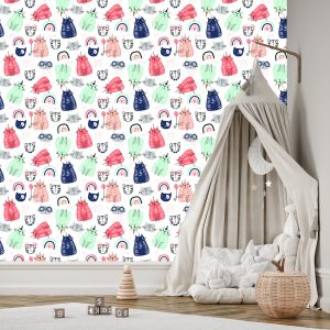 Papier Peint Pour Les Enfants - Chats Colorés - Style Scandinave – Image 3