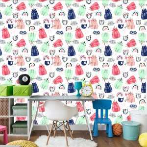 Papier Peint Pour Les Enfants - Chats Colorés - Style Scandinave – Image 4