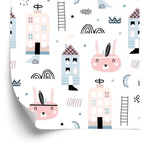 Papier Peint Maisons Et Coeurs Colorés – Image 2